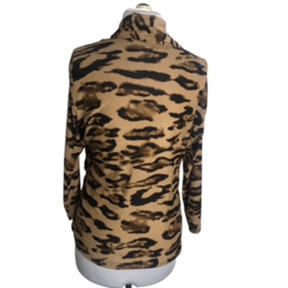 Juliette Animal Print Drawstring Front Low Cowl Drop Collar Long Sleeve Top Sz L - Picture 6 of 9